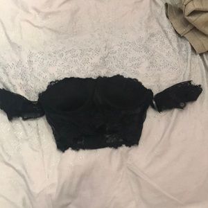 Black off the shoulder lace corset crop top